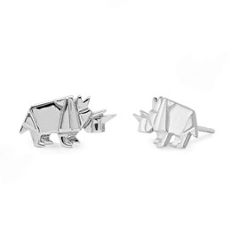 Boma Jewelry Sterling Silver Origami Rhinoceros Stud Earrings