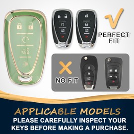 QBUC for Chevy Key Fob Cover with Keychain(Gold Trim Green)