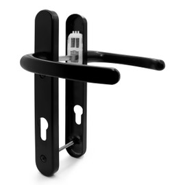 TSS Black UPVC Door Handle Pair Set, Sprung, 92mm PZ (Centres), Lever Lever, 122mm Screw to Screw (Screw centres), Backplate 245mm x 34mm - Replacement PVC Door Handle in Black