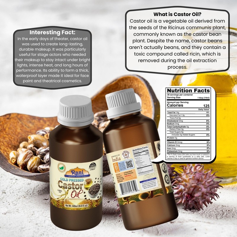 Rani Castor Oil 16.9 Ounce (500ml) Cold Pressed | 100%
