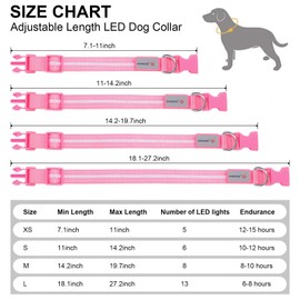 CHUKCHI LED Dog Collar Rechargeable,Waterproof Flashing Collar,Light Up Glow Collar, Adjustable Soft Safety Light Up for Small Medium Large Dogs Walking Camping at Night (Pink-S)
