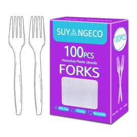 [100 Count] Heavy Duty Clear Plastic Forks Disposable Plastic Fork Bulk Utensils Reusable Cutlery Set Thick Plasticware Silverware for Party,Every Day Use,Picnic,Camping,Wedding,Barbecues