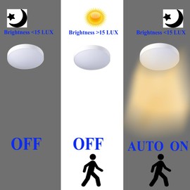 Etrogo LED Ceiling Light with Radar Motion Sensor and Twilight Sensor Automatic On/Off 3 Sense Distance Adjustable Cold White 6000 K 25 W 2500 lm (Round 30 cm)