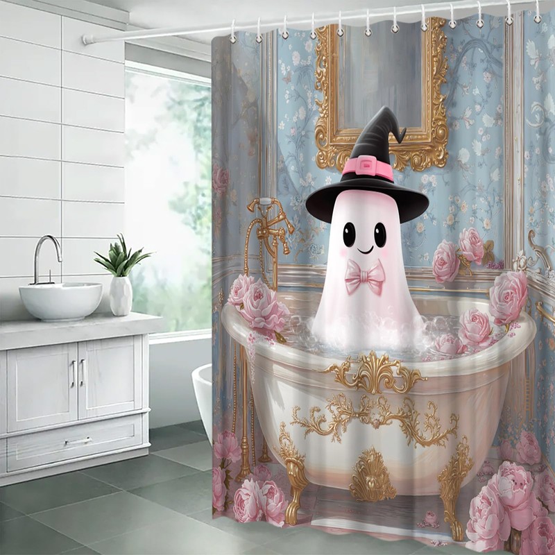 ZRUWUA Halloween Ghost Shower Curtain Funny Spooky Take a Bath