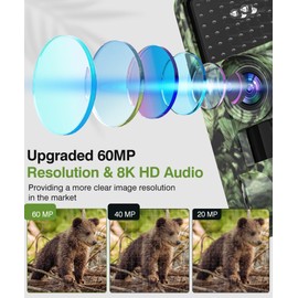 Krututy Trail Camera 8k 60MP WiFi Game Camera with No Glow Night Vision Motion Activated IP66 Waterproof, 130° Hunting Cam Bluetooth Cell Phone App for Outdoor Wildlife Deer Monitoring