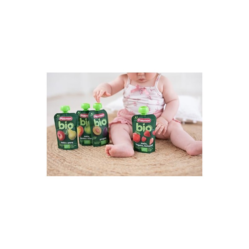 Plasmon BIO Pouch Mela Fragola Lampone 100g (6 Pezzi)