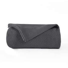 BOUTIQUO 100% Cotton Bed Blanket, Breathable Thermal Blanket Full - Queen Size, Soft Honeycomb Waffle Blanket 90"x90", Cotton Bed Blanket, Perfect for Layering Any Bed for All Season, Charcoal Grey