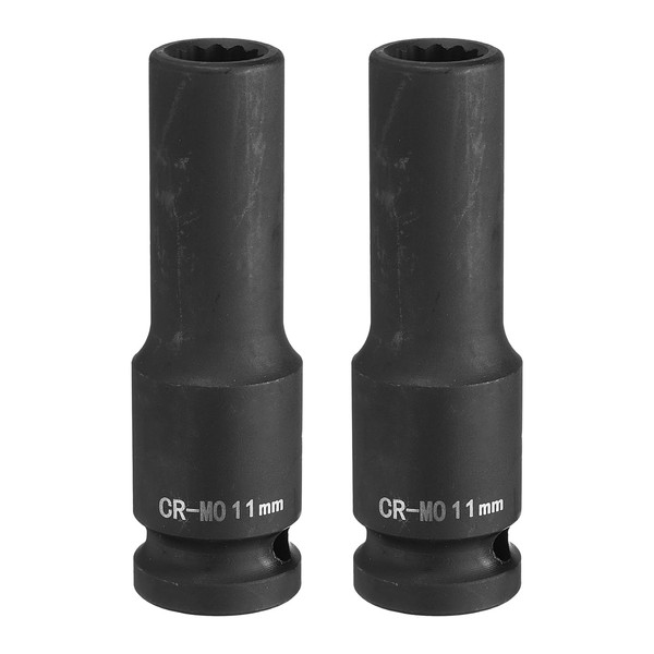 QUARKZMAN 2 Stück 6-Punkt-Tiefen-Schlagschraubendreher 1/2 Zoll Antrieb 11mm metrische Chrom-Molybdän-Legierungsstahl-Spindel-Achsmutter-Schlagschraubendreher