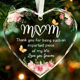 Birthday Gifts for Mom, Gift for Mom from Daughter, Son, Love You Mom Gifts - Glass Heart Ornaments for 2025