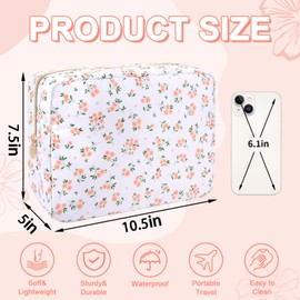 Bolsa de maquillaje floral grande impermeable, bolsa de almacenamiento de artículos de cambiador de viaje de nailon, bolsa de cosméticos para mujeres y niñas, bolsa organizadora de maquillaje de gran capacidad, bolsa con cierre para la escuela (flores bl