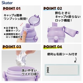 Skater PSB5SANAG Children's Plastic Water Bottle, 16.9 fl oz (480 ml), One Push Closure, Antibacterial, Child-friendly, Lightweight, Made in Japan, Sanrio, Chromi, Big Ribbon, Girls
