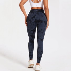 Dymmax Tie Dye High Waist Seamless Leggings for Women Tummy Control Compression Gym Workout Yoga Pants Elastic Tights (US, Alpha, Medium, Regular, Regular, Black)