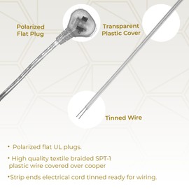 Royal Designs, Inc. CO-4001-SL-8-1 Replacement Lamp Cord with Flat Plug, Stripped Ends Ready for Wiring, SPT-2 UL Listed, 8 ft Long, Silver