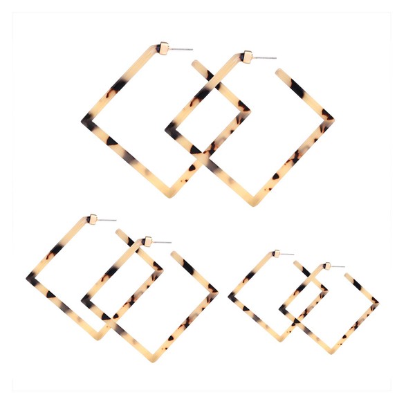 Acrylic Earrings Statement Square Hoop Earrings Geometric Resin Tortoise Stud