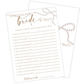 Lesixur Bridal Shower Games 30 Guests 5 * 7 Inches Card - Who Knows The Bride Best - Pearl Couples Engagement Party Bridal Party Wedding Shower Game - 11