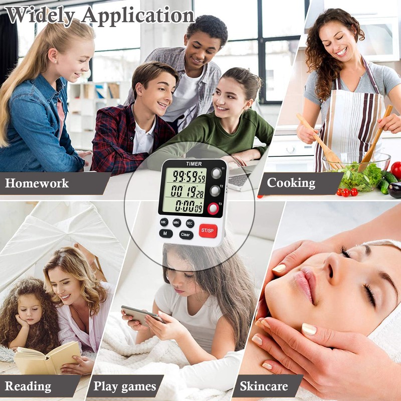QINFIEY Digital 3 Channels Kitchen Cooking Multiple Timer with Large