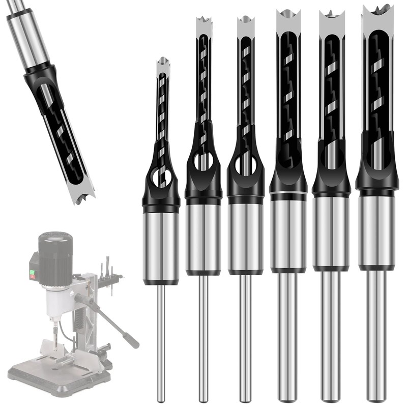 Abizarch 6Pcs Square Hole Drill Bits High Speed Steel Mortising