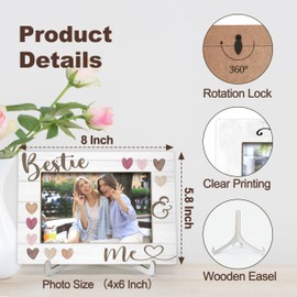 ONDTOM Gifts For Women Bestie, Long Distance Friendship Gifts, Best Friend Forever Photo Frame, Wood 4x6 Bestie & Me Picture Frame for Desk Display-A11