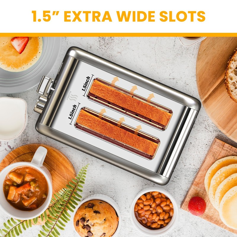 Simple Deluxe 2-Slice Toaster, Stainless Steel Toaster, 6 Browning Setting