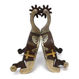 AJ Tack Wholesale Praying Cowboy Cross Western Show Spurs Antique Brown Color Mens 10pt Rowels