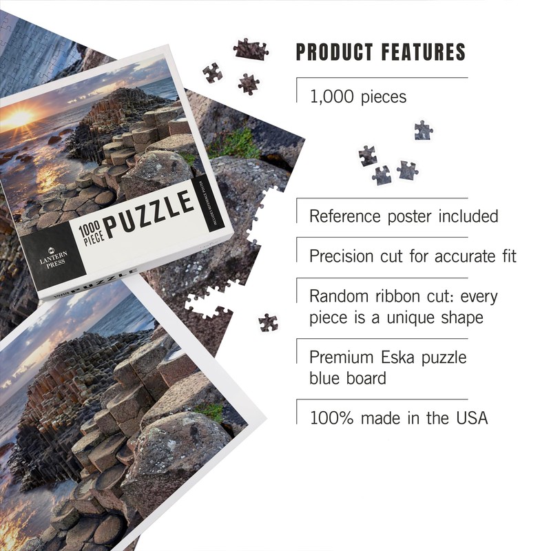 Lantern Press 1000 Piece Jigsaw Puzzle, Ireland, Sunset at Giant's