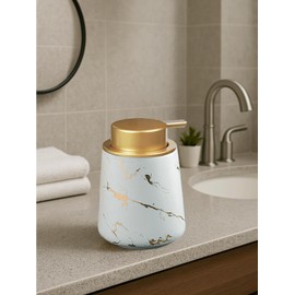 Marbled Ceramic Hand Soap Dispenser,with Golden Plastic Top Pump Soap Dispenser 13Oz for Elegant Bathroom Kitchen Dish Soap, Lotion,Liquid Soap (White)