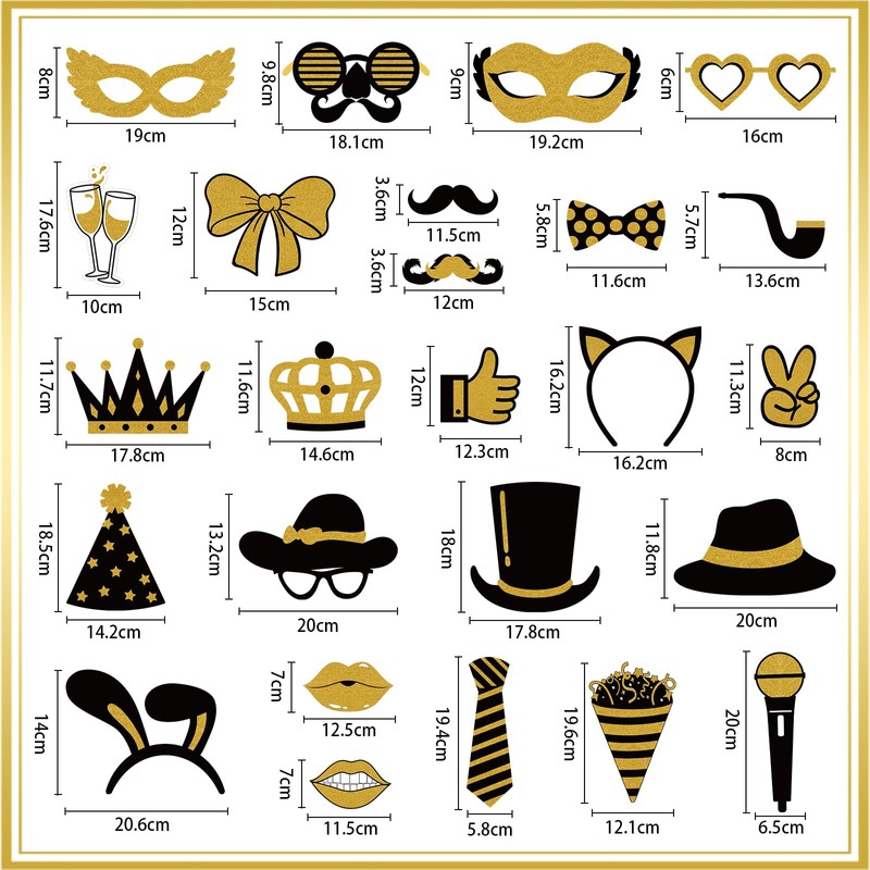 Kaluofan 25 PCS Black and Gold Party Decorations, Photobooth Party