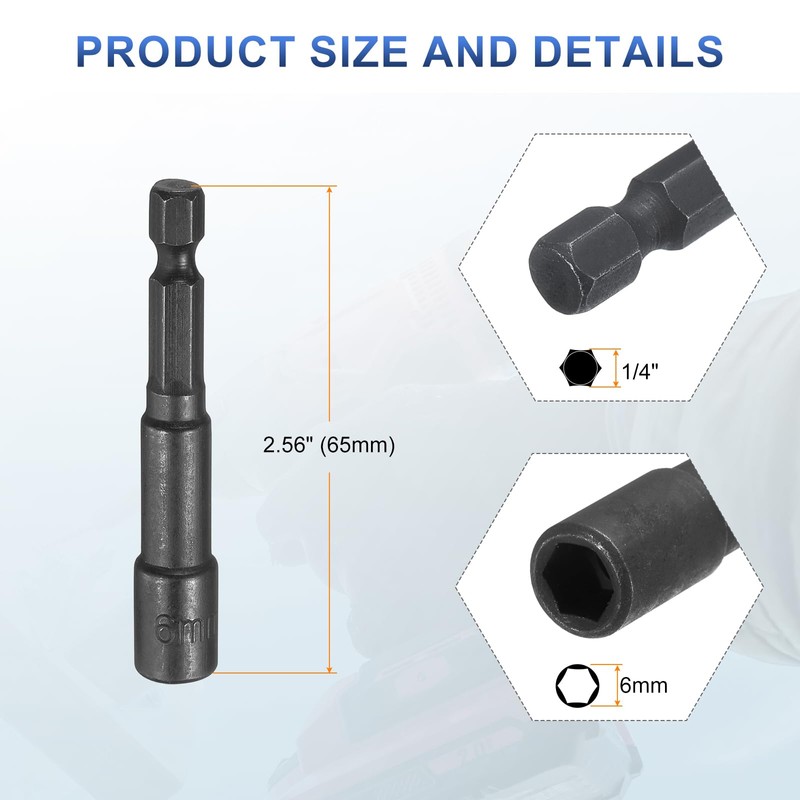 sourcing map 5pcs Magnetic Nut Driver 6mm Hex Drive Socket