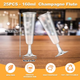 WEFHEF Pack of 25 Champagne Glasses Reusable Plastic Champagne Glasses Plastic 160 ml Champagne Flutes Champagne Flutes Transparent Hampagner Goblet Mimosa Glasses Prosecco Glasses for Champagne
