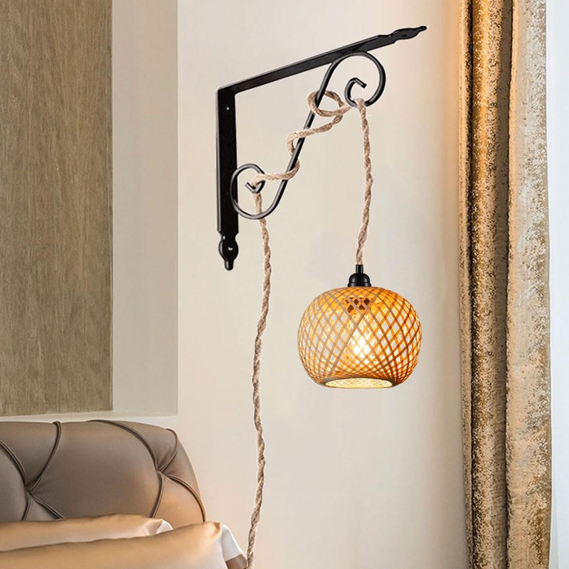 EcoGehen Vintage Pendant Lamp with Plug - Boho Lamp Pendant