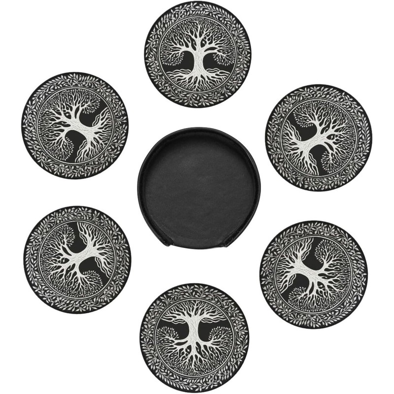 BOXIMIAO Drink Coasters with Holder Stand Set of 6, Tree