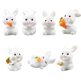 BOOSHMall Pack of 7 Mini Rabbit Figures, Easter Bunny Decorative Figures, Bunny Figures Ornaments, Easter Decoration, Small Birthday Gift and Party Supplies, Flower Pot Ornament for Easter Succulents