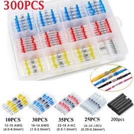 300 Pcs Solder Seal Wire Connectors Kit, Heat Shrink Waterproof Electrical Connectors, Solderstick Butt Connectors for Automotive, Marine & DIY Wiring, Insulated Crimp-Free Secure Connection