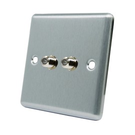 AET CSC2GSKY Satin Chrome Classical 2 Gang Sky Twin F Type Socket for Satellite Outlets