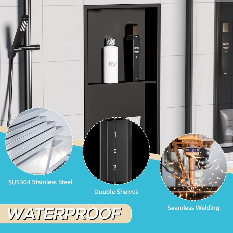 Qeke Stainless Steel Shower Niche 24" X 12", No Tile
