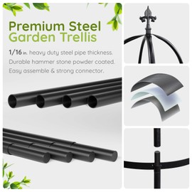 Idzo 100% Metal Obelisk Trellis for Climbing Plants Outdoor 6ft - 72in, Heavy Duty Black Garden Trellis for Climbing Vine with Hammer Stone Coated, 1pc