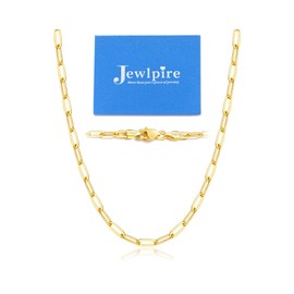 Jewlpire 3mm Italian Soild 14K Real Over Gold Paperclip Chain Necklace for Women, Hypoallergenic Gold Chain for Women Shiny & Sturdy Women's Chain Necklaces 24 Inch