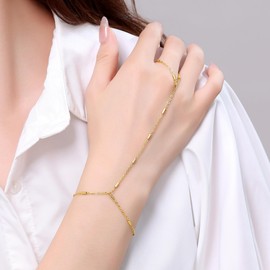 Hand Chain Bracelet for Women Dainty Gold Bracelets with Ring Chain Trendy Finger Ring Bracelet Hand Jewelry Accessories, Bar Chain