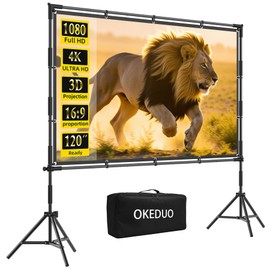 120 Inch Projector Screen with Stand, Indoor Outdoor Projection Movie Screen 16:9 4K HD Foldable Wrinkle-Free Front & Rear Projection Screen for Backyard Movie Night,Camping, Wedding