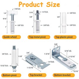 Folding Door Hardware Repair Kit-Bifold Closet Door Replacement Parts for 7/8" to 1" Track-Includes Top & Bottom Pivot,Bracket,Guide Wheel-Fix Sliding Wardrobe Doors (4)