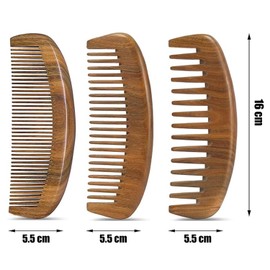 MIUPOO Green Sandalwood Comb, Wide Tooth Comb, Wide and Fine Teeth Barber for Men Women, Hair Massage Comb, Antistatic Hair Comb for Hair, Beard Comb, Pack of 3
