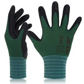DEX FIT Lightweight Work Gloves FN330, 3D Comfort Power Grip, Thin, Flexible, Stretchy Fit Nylon, Spandex, Durable, Water-based, Nitrile Foam, Machine Washable, green, l