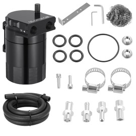 BDFHYK 300ml Oil Catch Can Kit, Universal Baffled Catch Can with 5FT 3/8" ID NBR Fuel Line Hose, Aluminum Air Oil Separator Tank for PCV System, Black