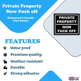 Private Property Keep Out Rude Door Window Sticker Vinyl Decal 110mm x 90mm