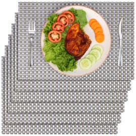 Belle Vous 6 Pack of Gold & Silver Design Placemats - PVC Non-Slip, Tear-Resistant & Washable Place Mat - Easy To Clean, Heat Resistant & Waterproof Table Mats for Kitchen, Dining Table and Restaurant
