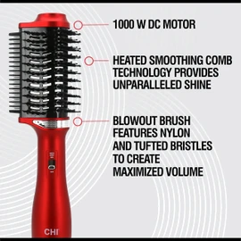 CHI Volume Styler, Blowout Brush for Amplified Volume, Heated Comb to Smoothen & Straighten Hair, 2-in-1 Hair Tool, Red