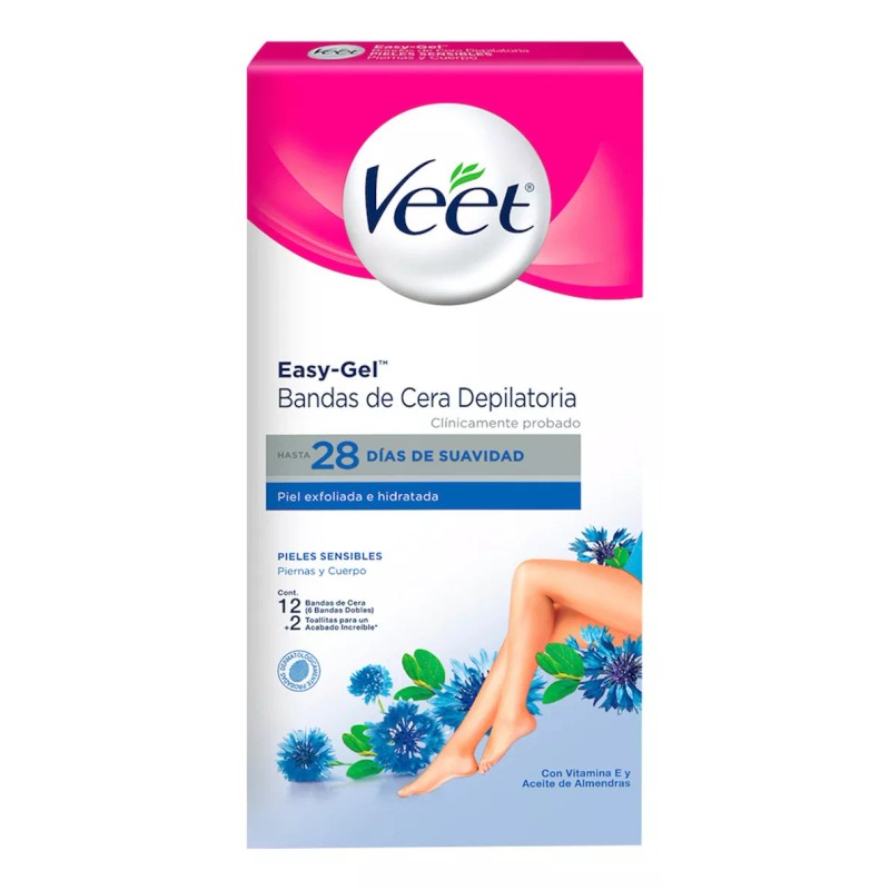 Veet Bandas Depilatorias Corporales Piel Sensible, 12 Piezas