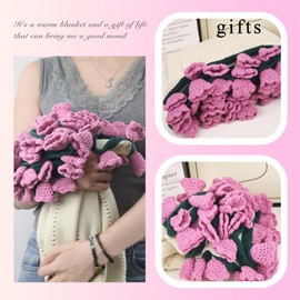 PHQMPSGYOK Crochet Flower Bouquet Blanket Pink Blanket Teacher Mom Graduation Birthday Gifts for Women Flower Bouquet rocheted Pink Blankets Throw Blanket Valentine's Day Gifts 43 Inches