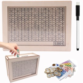 Money Box with Counter for 5000 Euro, Removable Marking Wooden Money Box - Reusable Cash Box with Target Tick