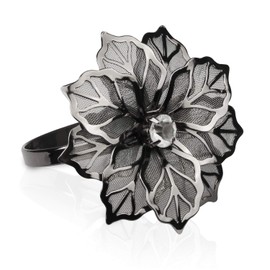 Picowe Set of 12 Alloy Napkin Rings with Hollow Out Flower Napkin Ring Holders for Wedding Party Holiday Banquet Christmas Dinner Delicate Serviette Buckles Decor Favor (Gun Metal)